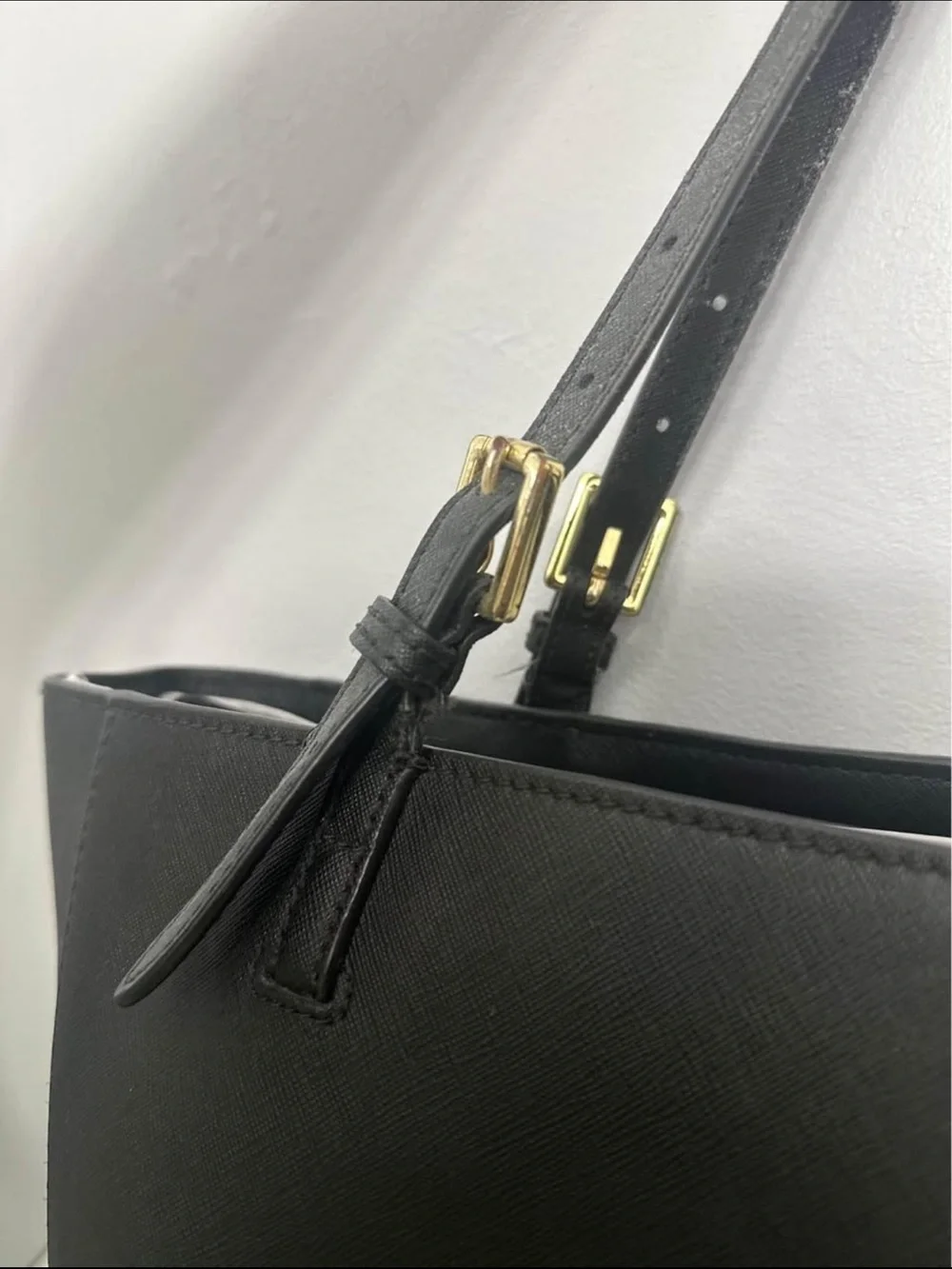 Tory Burch Black Leather Double Strap Shoulder Tote with Gold Logo